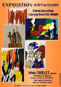 Exposition (dessins, peintures, bois flottés) d'Irène CHOLLET - du 28/11 au 12/12/2019 à l'Amicale Laïque de Bacalan